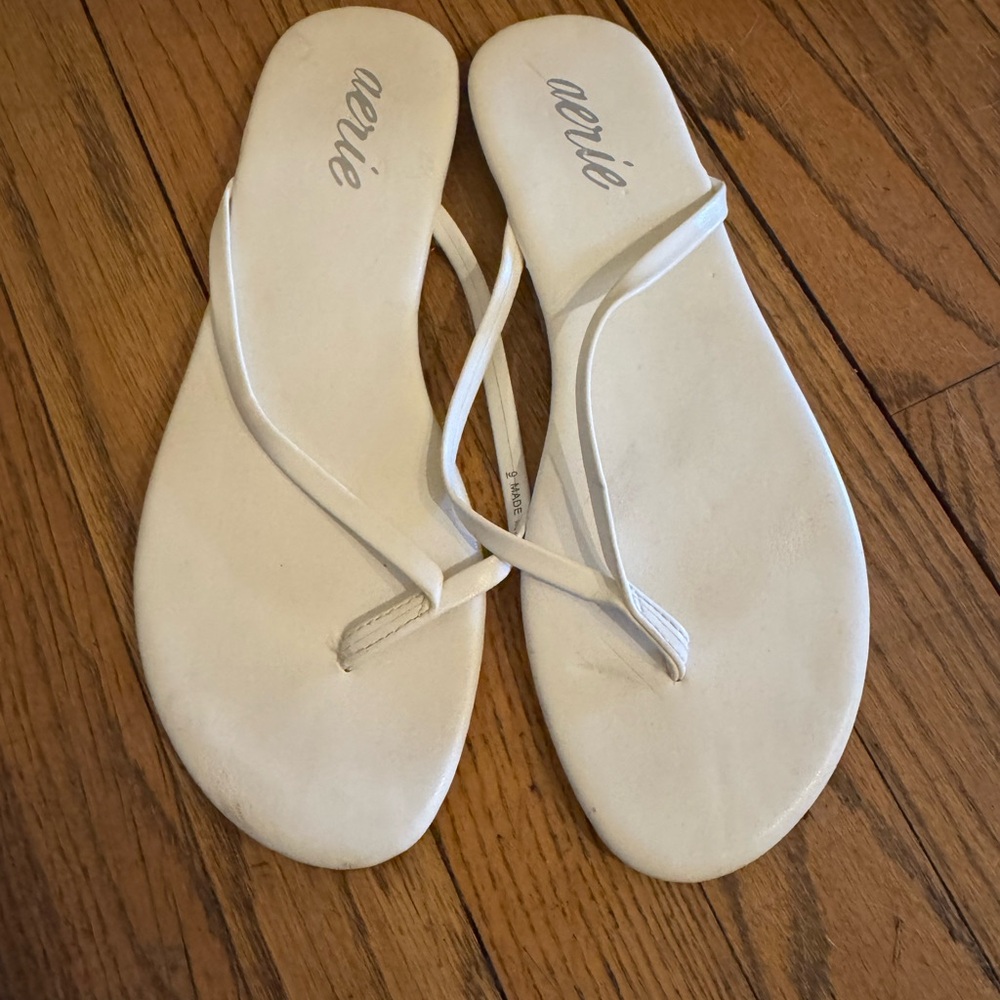 aerie White Slim Thong Sandals